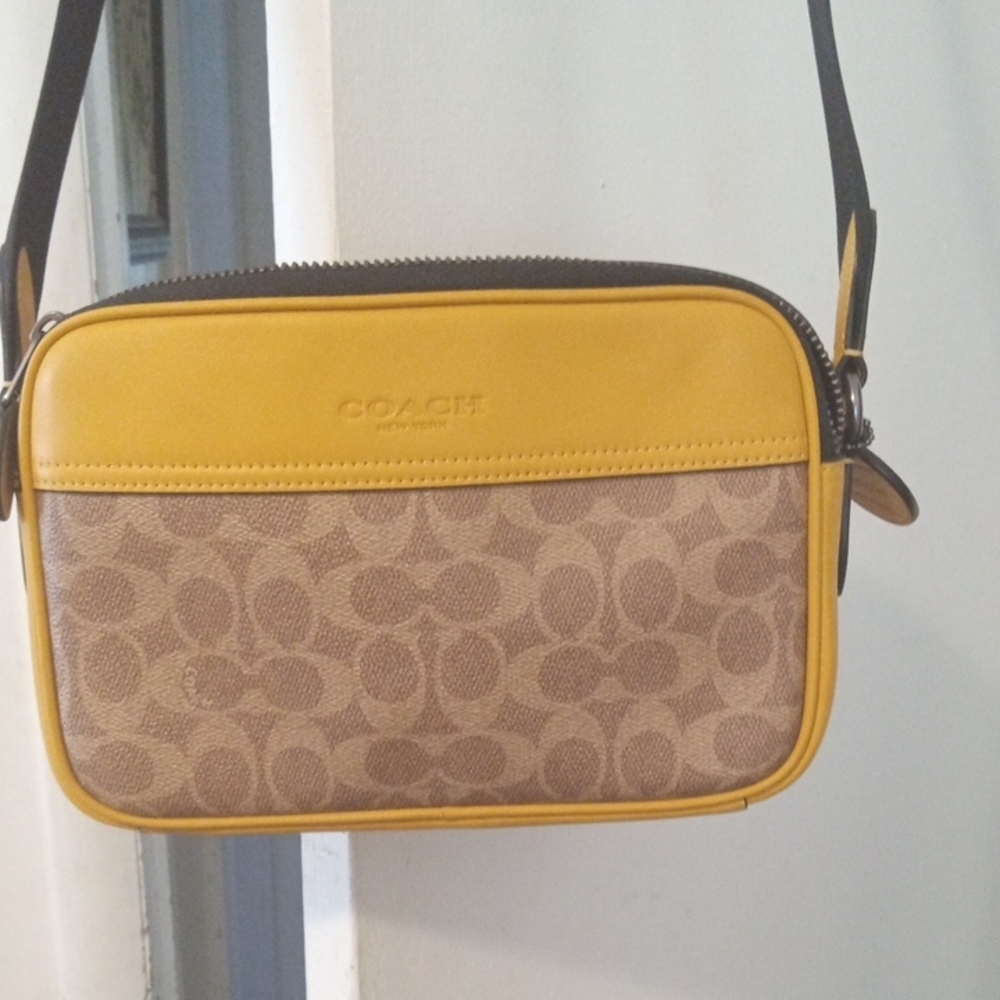 Coach Mustard and Tan Signature Crossbody